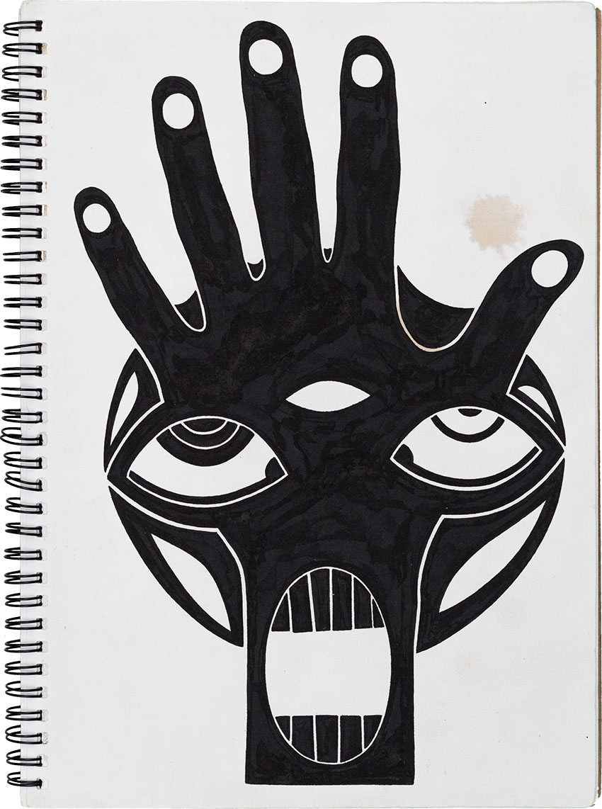 Hand Finger Schädel Maske - Muster Masken Skizzenbuch mit Inka, Atzteken, Maya, Indianer, Eingeborenen Masken Tattoovorlagen gezeichnet vom Künstler  Markus Wülbern