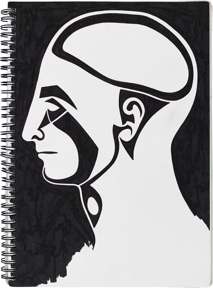 Indianer Junge Profil seitlich Maske - Muster Masken Skizzenbuch mit Inka, Atzteken, Maya, Indianer, Eingeborenen Masken Tattoovorlagen gezeichnet vom Künstler  Markus Wülbern