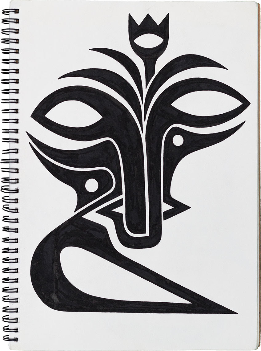 Natur Geist Wesen Gott der Pflanzen Maske - Muster Masken Skizzenbuch mit Inka, Atzteken, Maya, Indianer, Eingeborenen Masken Tattoovorlagen gezeichnet vom Künstler  Markus Wülbern