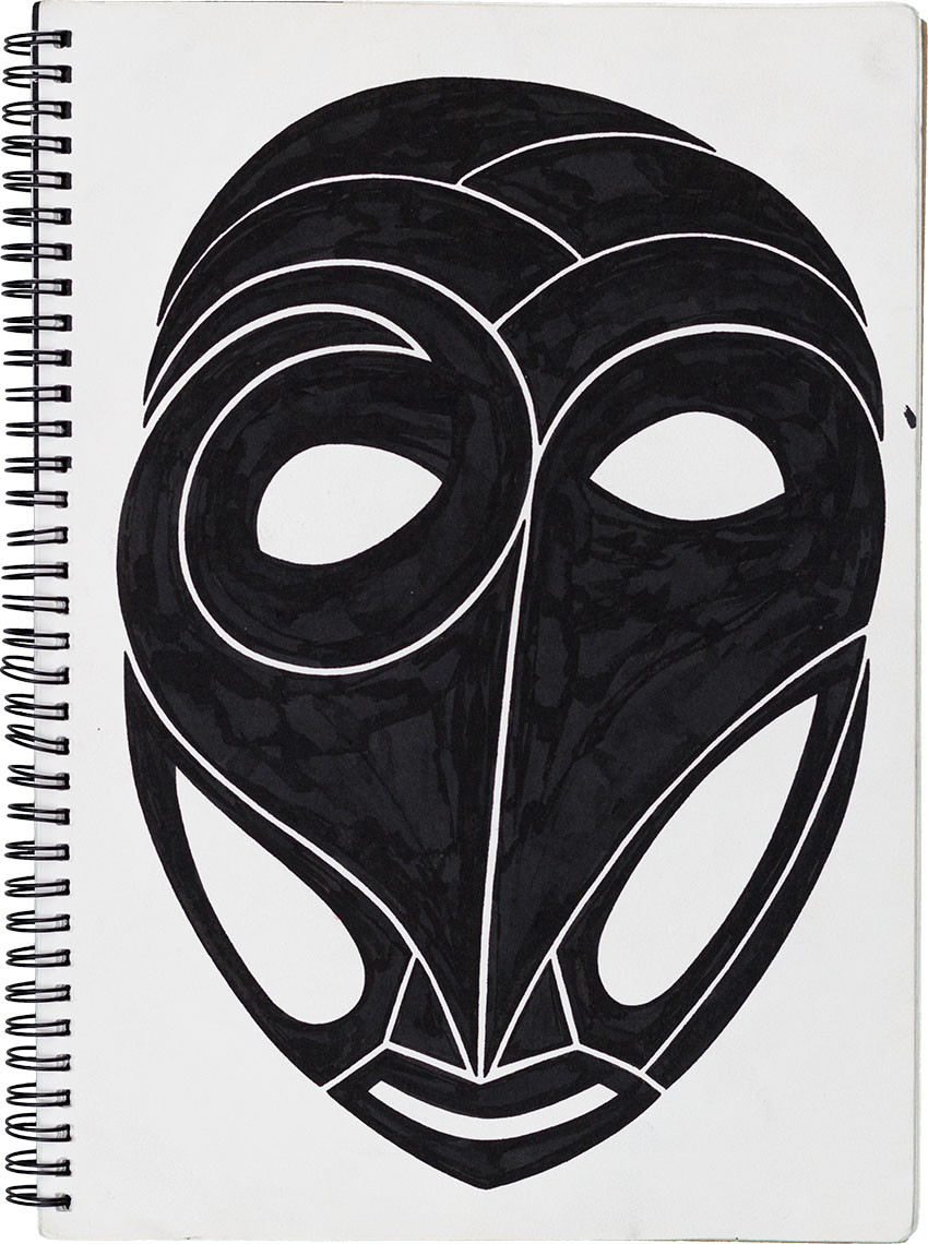 Mumien Eingebohrenen Maske - Muster Masken Skizzenbuch mit Inka, Atzteken, Maya, Indianer, Eingeborenen Masken Tattoovorlagen gezeichnet vom Künstler  Markus Wülbern