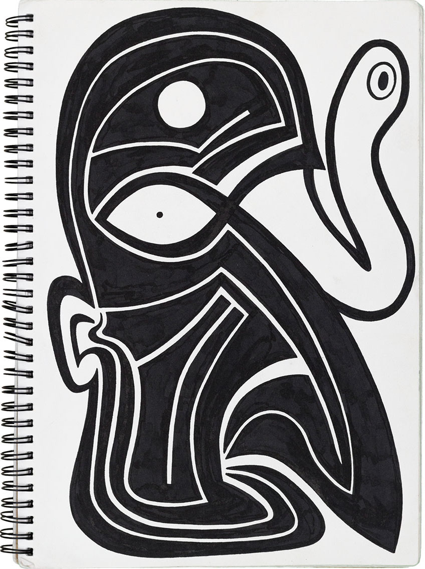 Schlangen Auge Schamanen Medizinmann Maske - Muster Masken Skizzenbuch mit Inka, Atzteken, Maya, Indianer, Eingeborenen Masken Tattoovorlagen gezeichnet vom Künstler  Markus Wülbern