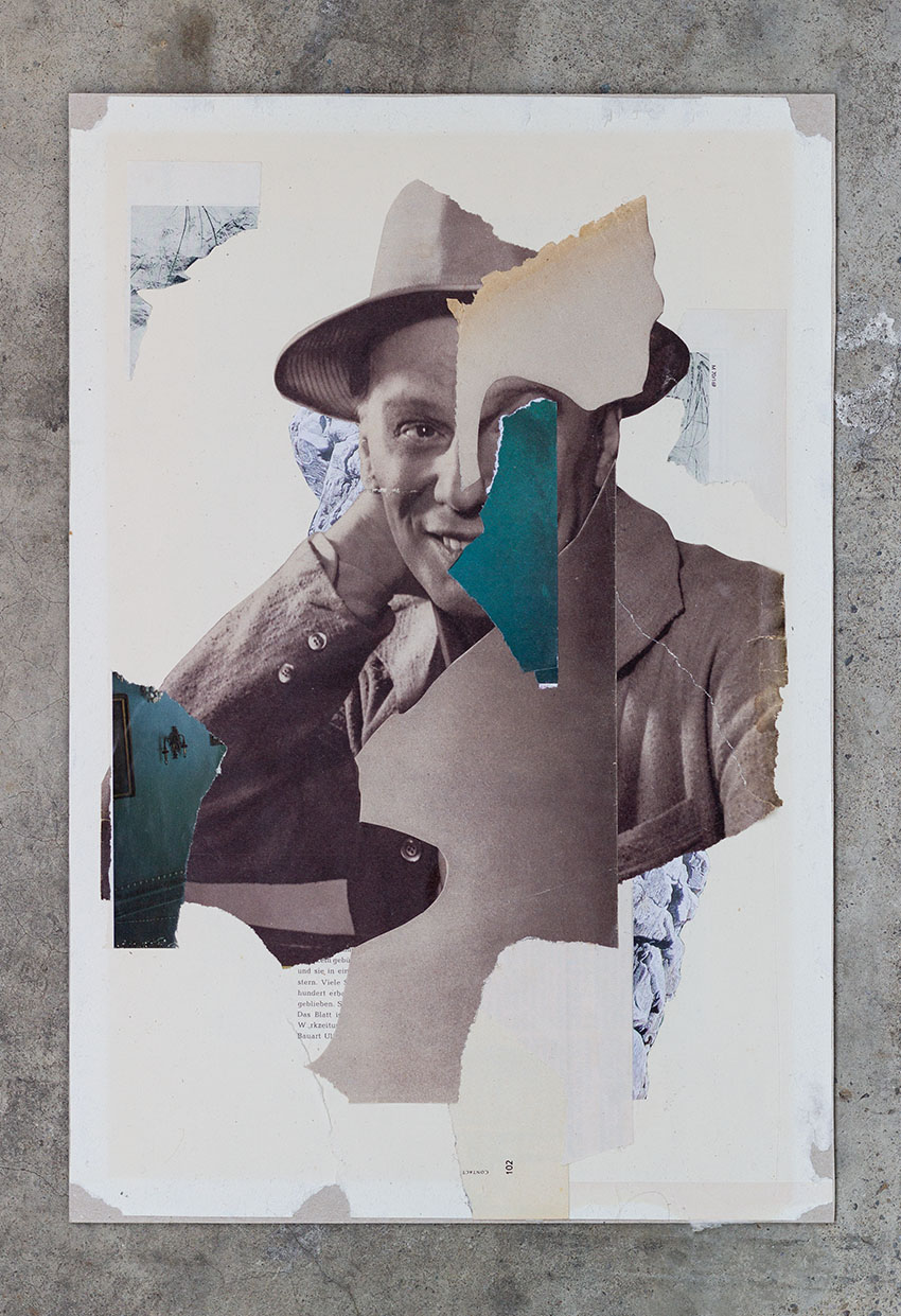 Mann mit Hut und Meer - verschiedene Collagen aus dem schönen Schere Leim Papier Mixed Media Kunst Projekt vom Künstler Markus Wülbern