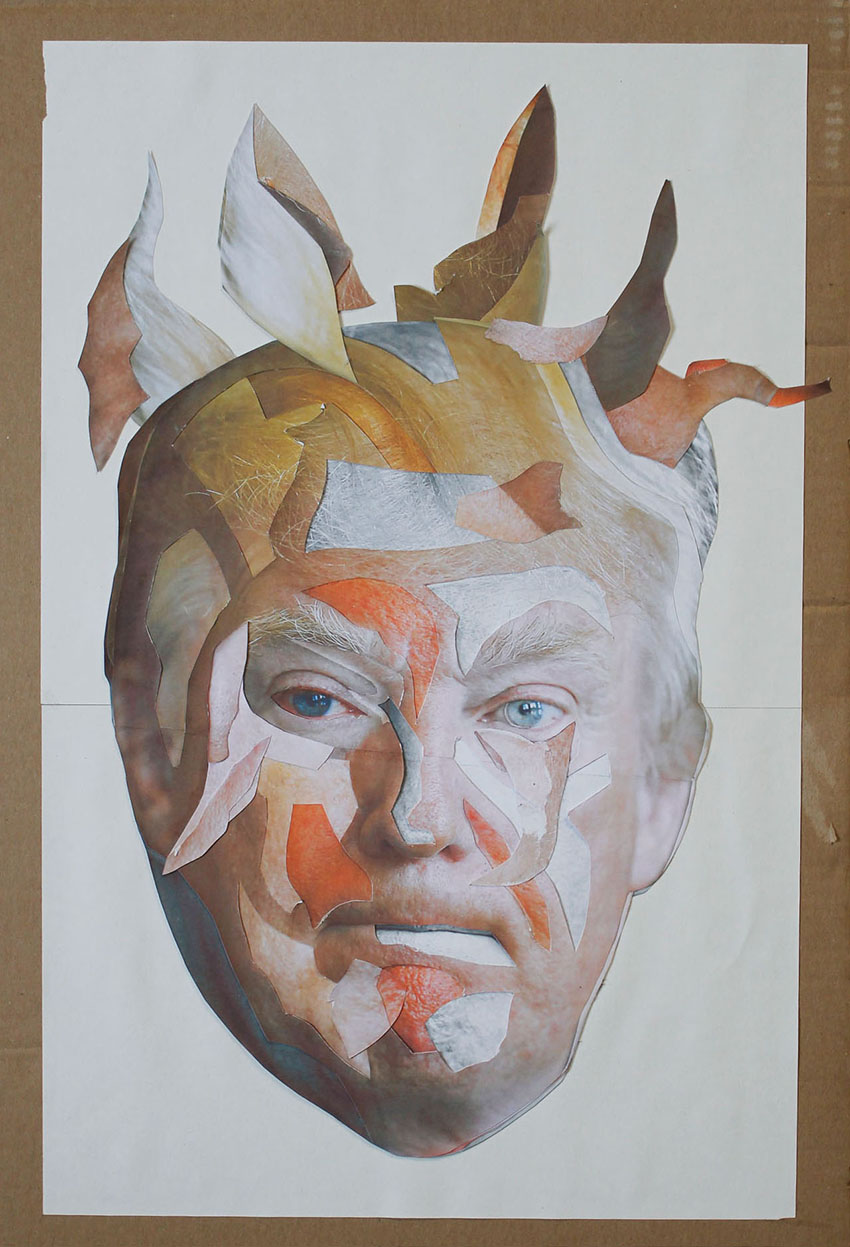 Donald J. Trump - abstrakte Formen und Farben Collagen Kunst mit berühmten Politikern und Persönlichkeiten vom Künstler Markus Wülbern