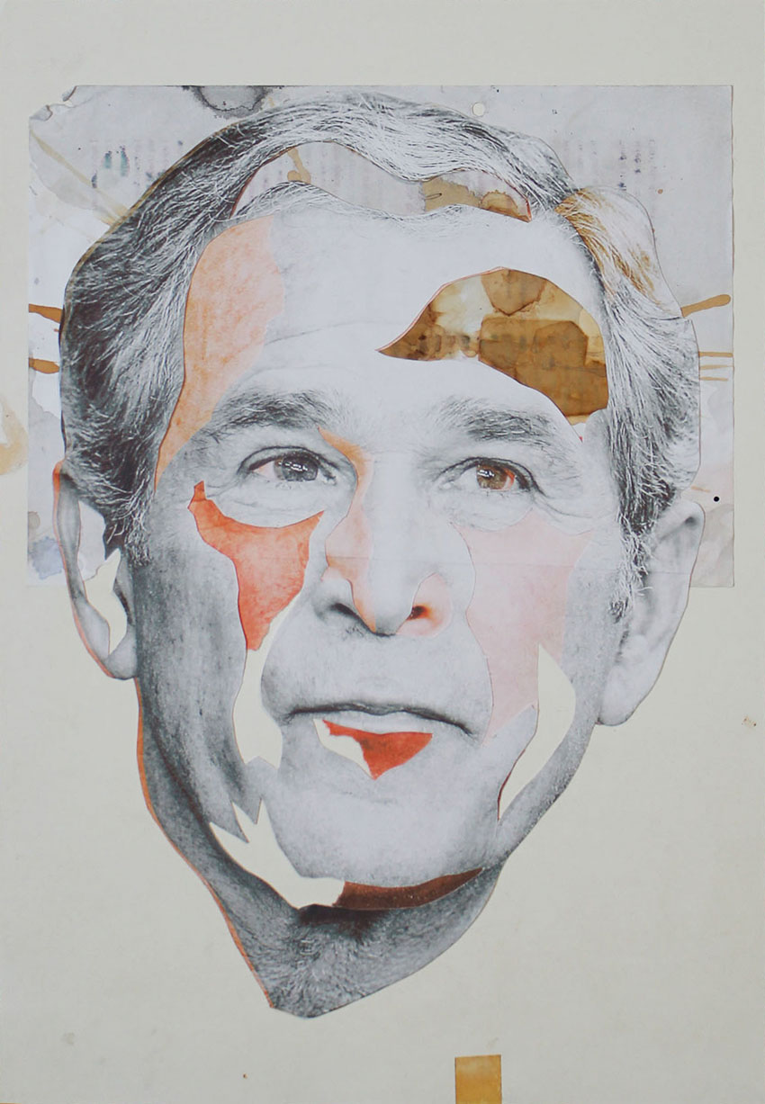 Georg W. Bush - abstrakte Formen und Farben Collagen Kunst mit berühmten Politikern und Persönlichkeiten vom Künstler Markus Wülbern
