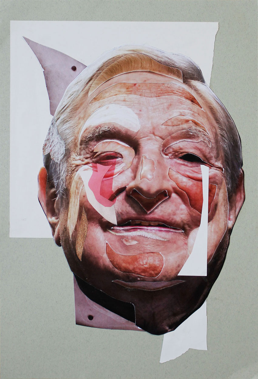 Gregor Soros - abstrakte Formen und Farben Collagen Kunst mit berühmten Politikern und Persönlichkeiten vom Künstler Markus Wülbern